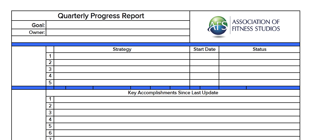 report quarterly template sales Quarterly Fitness of  Report Studios Association Progress The